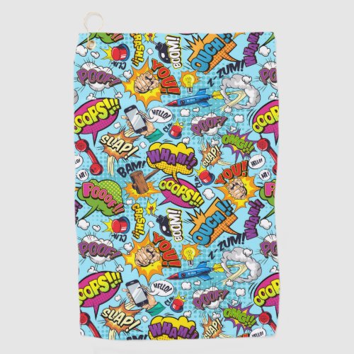 Colorful comic book themed pattern golf towel