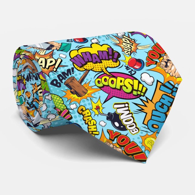 Colorful comic book themed pattern neck tie (Rolled)