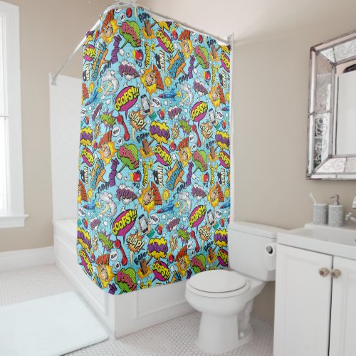 Colorful comic book themed pattern shower curtain