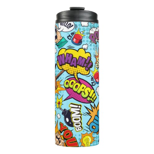 Colorful comic book themed pattern thermal tumbler