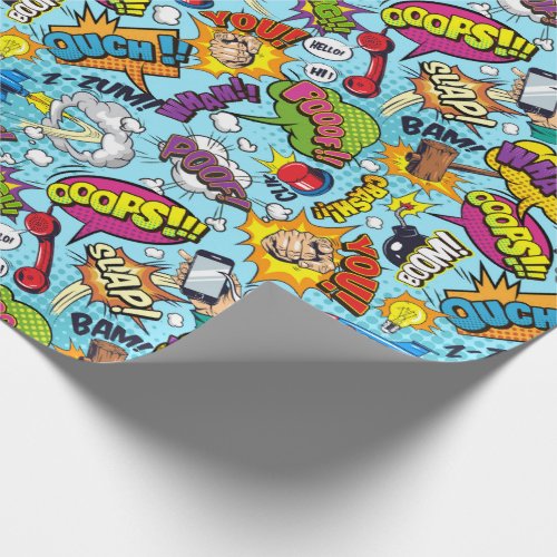 Colorful comic book themed pattern wrapping paper