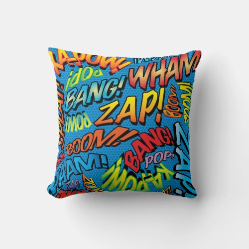 Colorful Comic Book Typography Modern Cool Trendy Throw Pillow