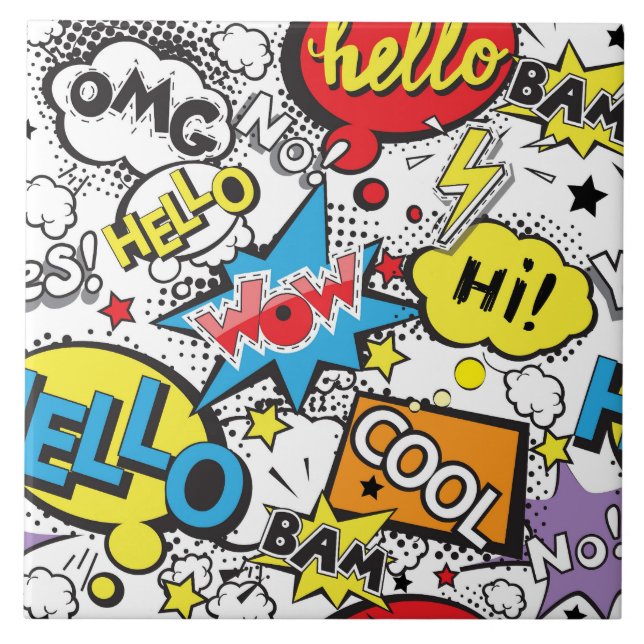 Colorful Comic Pop Art Speech Bubble Pattern Ceramic Tile (Front)