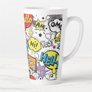 Colorful Comic Pop Art Speech Bubble Pattern Latte Mug
