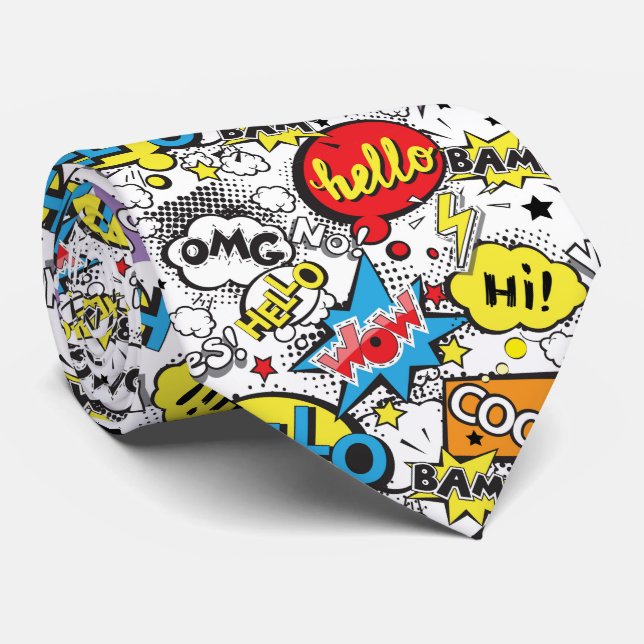 Colorful Comic Pop Art Speech Bubble Pattern Neck Tie (Rolled)