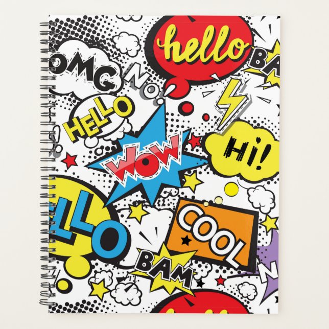 Colorful Comic Pop Art Speech Bubble Pattern Planner (Front)