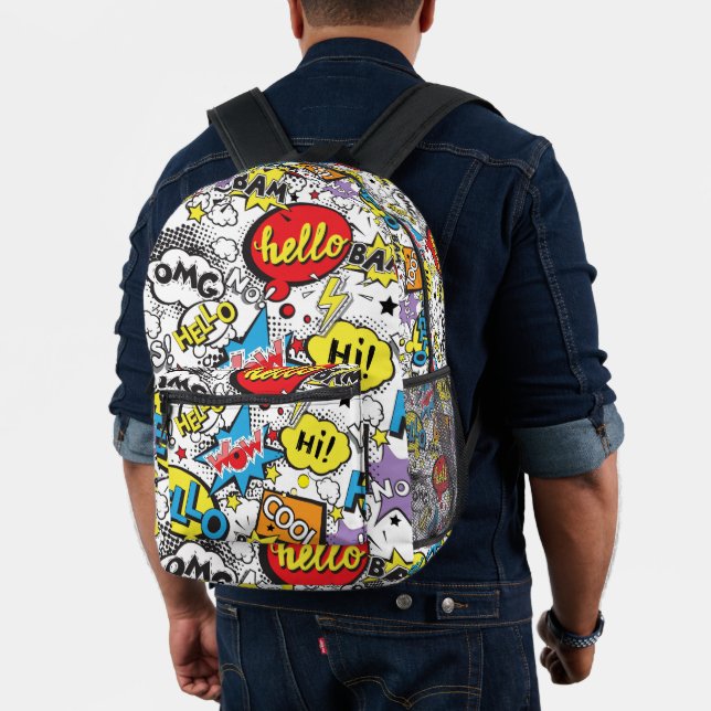 Colorful Comic Pop Art Speech Bubble Pattern Printed Backpack (Insitu (Model))