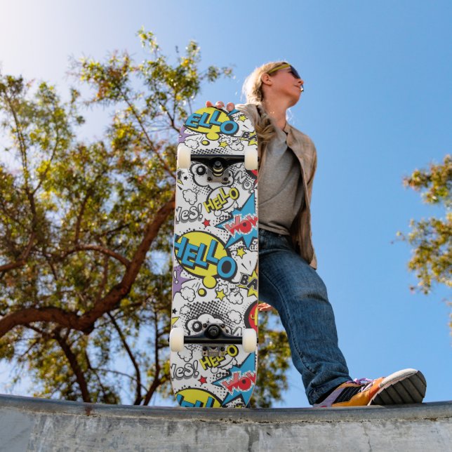 Colorful Comic Pop Art Speech Bubble Pattern Skateboard (Outdoor 1)