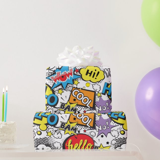 Colorful Comic Pop Art Speech Bubble Pattern Wrapping Paper (Party Gifts)