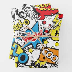 Colorful Comic Pop Art Speech Bubble Pattern Wrapping Paper Sheets