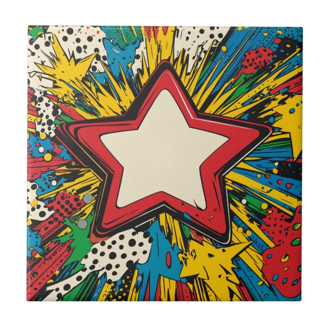 Colorful Comic Pop Art Starburst Explosion Ceramic Tile (Front)