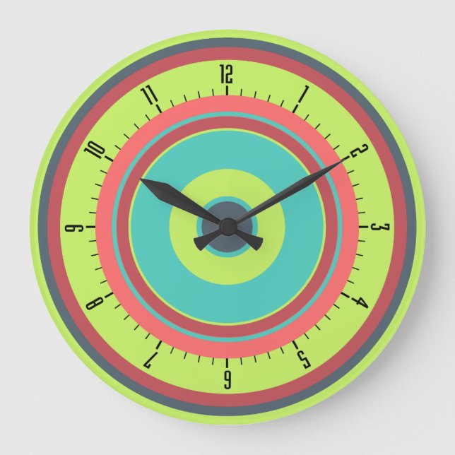 Colorful Concentric Circles 04 Large Clock (Front)