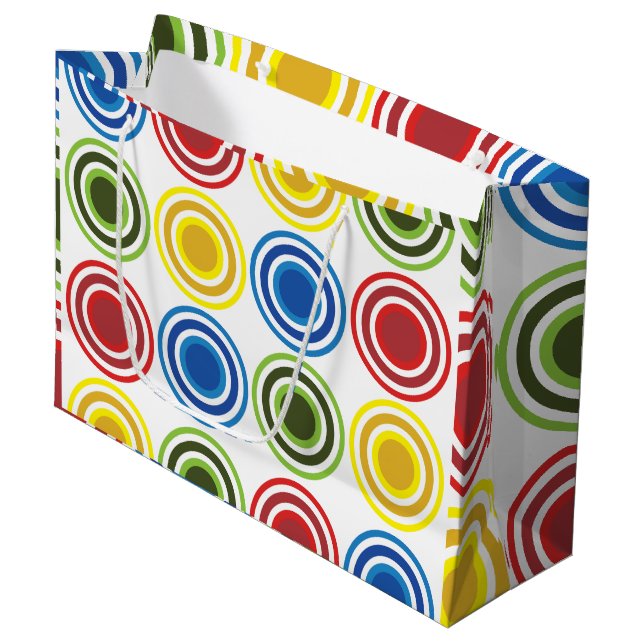 Colorful Concentric Circles Birthday Large Gift Bag (Front Angled)