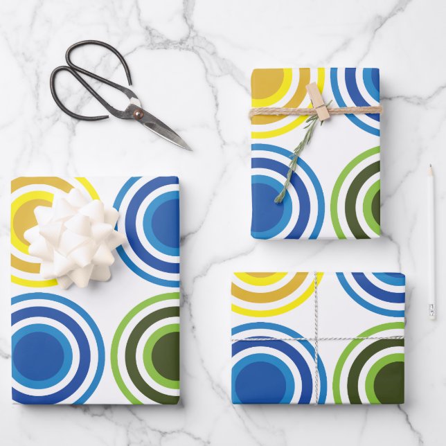 Colorful Concentric Circles Birthday Wrapping Paper Sheets (Front)