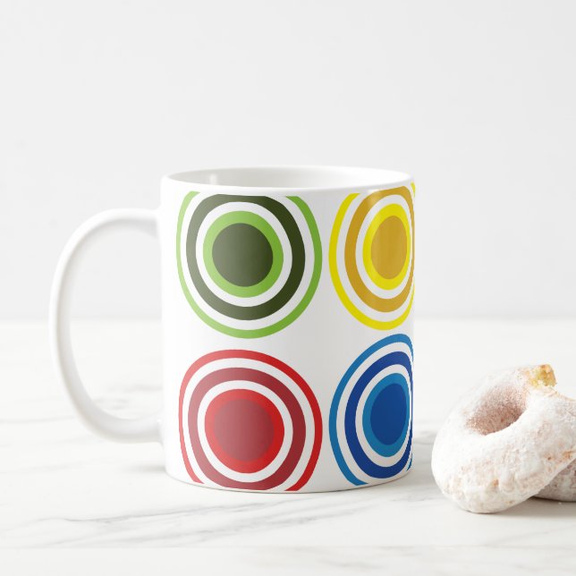 Colorful Concentric Circles Geometric Coffee Mug (With Donut)