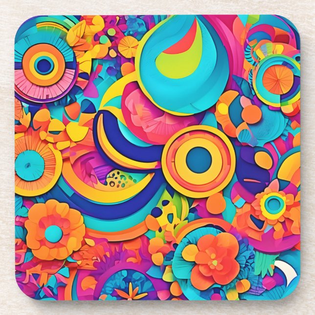  Colorful Concentric Patterns Beverage Coaster (Front)