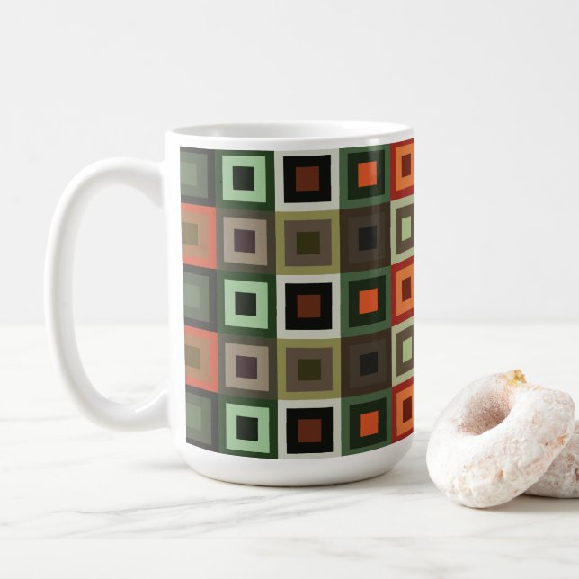 Colorful Concentric Square Geometric  Coffee Mug (With Donut)