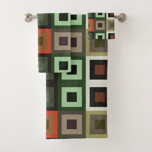 Colorful Concentric Square Geometric Pattern  Bath Towel Set