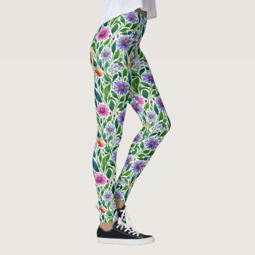 Colorful Coneflowers on Green Foliage Leggings