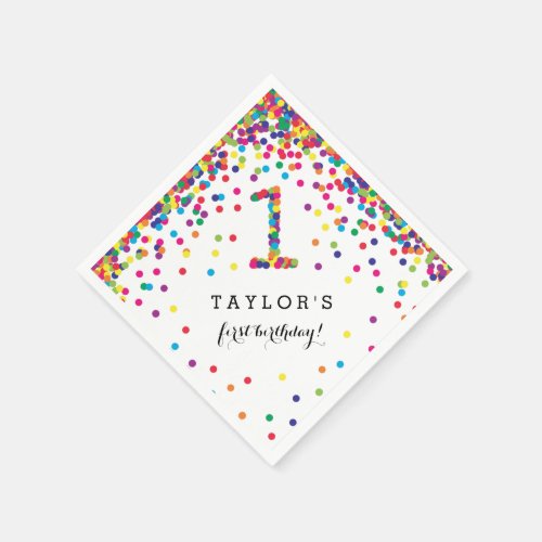 Colorful Confetti 1st Birthday Party Napkins
