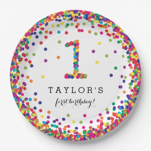 Colorful Confetti 1st Birthday Party Plates
