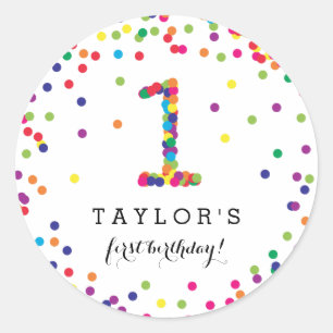 Colorful Confetti 1st Birthday Party Stickers
