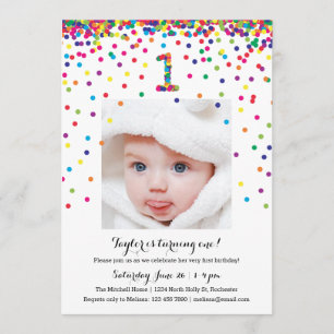 Colorful Confetti 1st Birthday Photo Invitations