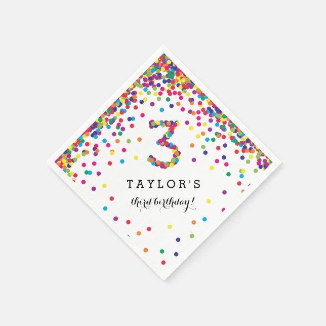Colorful Confetti 3rd Birthday Party Napkins (Corner)