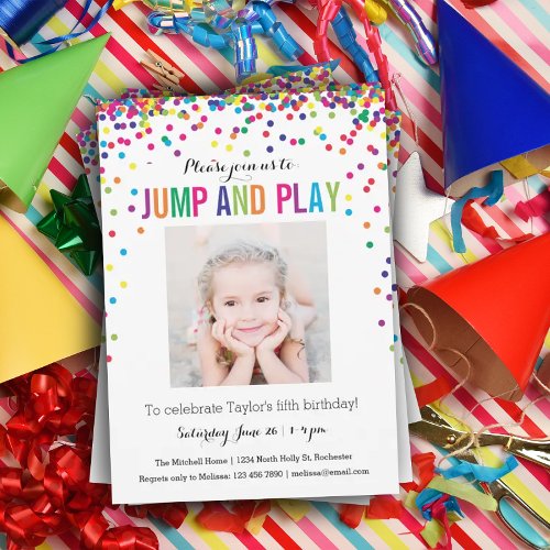 Colorful Confetti 5th Birthday Photo Jump Play Invitation