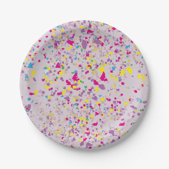 Colorful Confetti Abstract Grey Paper Plates (Front)