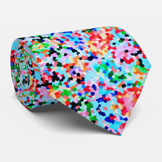 Colorful Confetti Abstract Mosaic Pattern Neck Tie (Rolled)