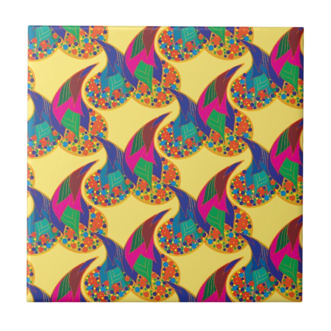Colorful confetti abstract Paisley Rainbow drops Ceramic Tile (Front)