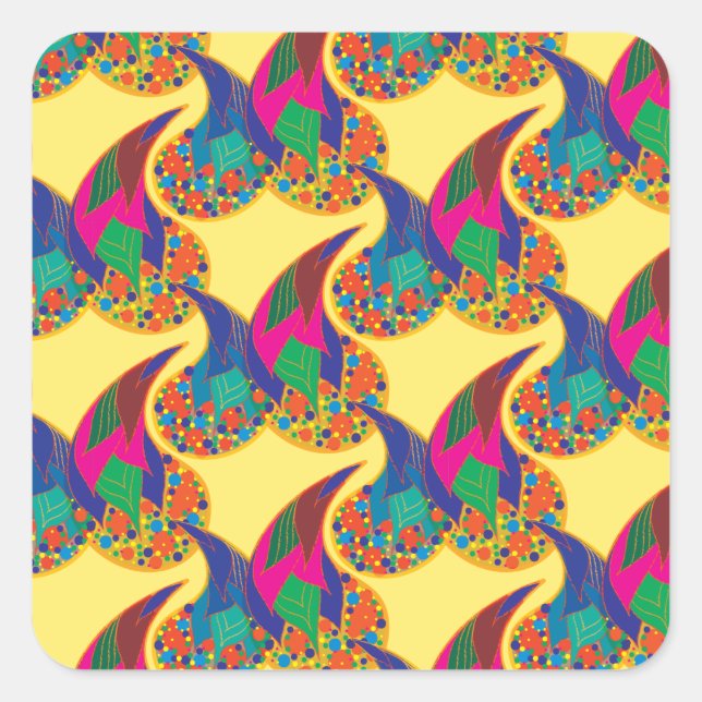 Colorful confetti abstract Paisley Rainbow drops Square Sticker (Front)