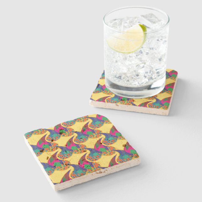 Colorful confetti abstract Paisley Rainbow drops Stone Coaster (Side)