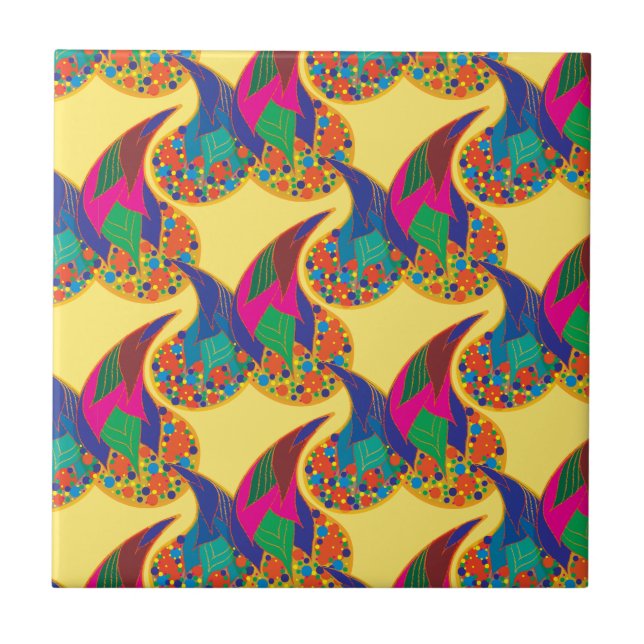 Colorful confetti abstract Paisley Rainbow drops Tile (Front)