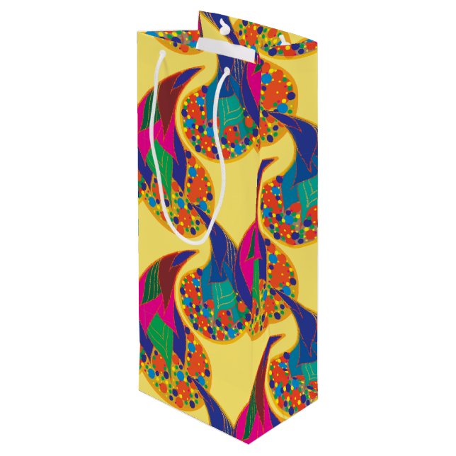 Colorful confetti abstract Paisley Rainbow drops Wine Gift Bag (Back Angled)