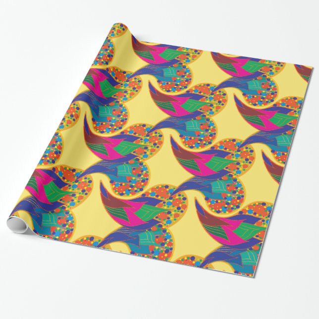 Colorful confetti abstract Paisley Rainbow drops Wrapping Paper (Unrolled)