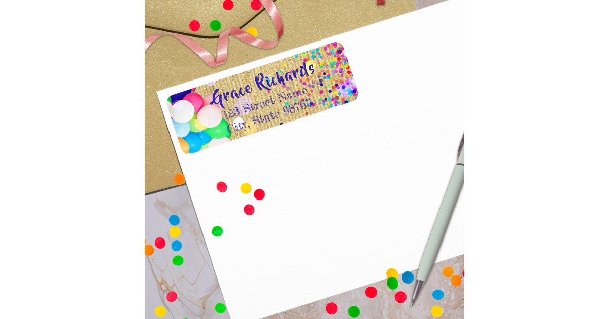 Colorful Confetti And Balloons Festive Birthday Label | Zazzle
