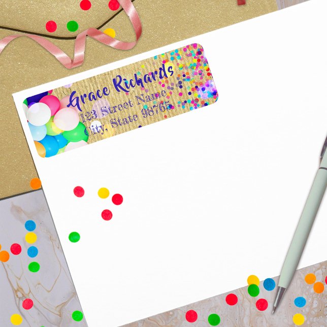 Colorful Confetti And Balloons Festive Birthday  Label (Creator Uploaded)