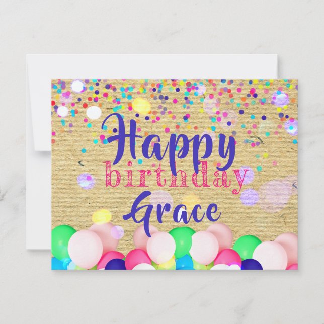 Colorful Confetti And Balloons Happy Birthday  Card (Front)