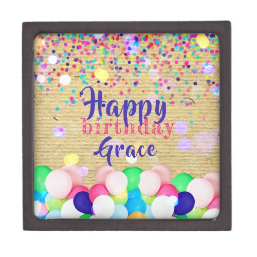 Colorful Confetti And Balloons Happy Birthday  Gift Box