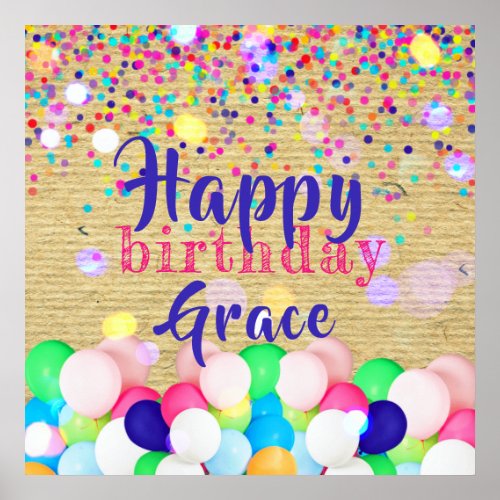 Colorful Confetti And Balloons Happy Birthday  Poster