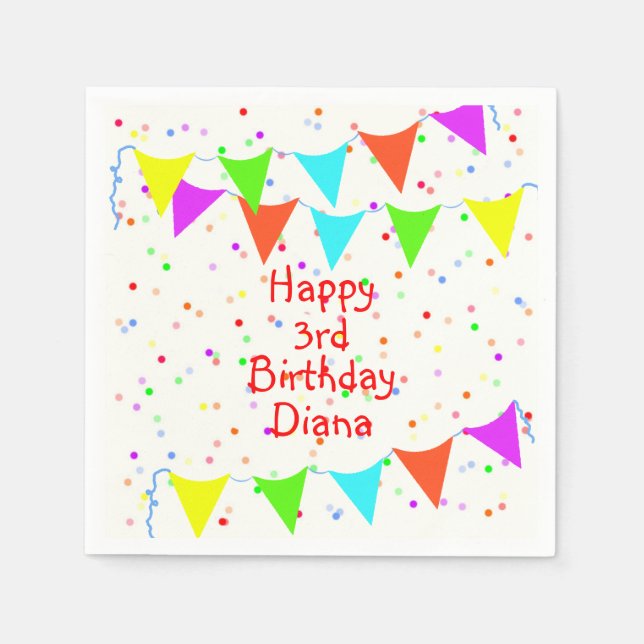 Colorful Confetti and Banners Children’s Birthday Napkins (Front)