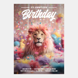 Colorful Confetti and Lion Birthday Invitation
