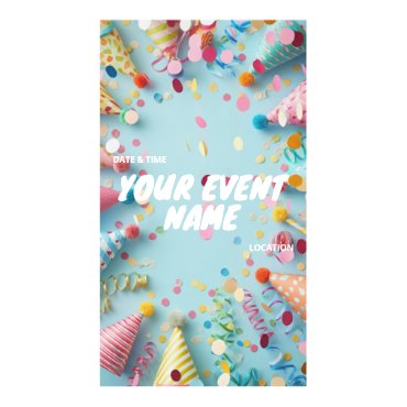 Colorful Confetti and Party Hats Festive Birthday Digital Templates