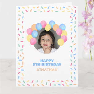 Colorful Confetti Balloon Arch Photo Birthday Card