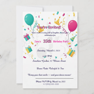 Colorful Confetti Balloons Fun 35th Invitation