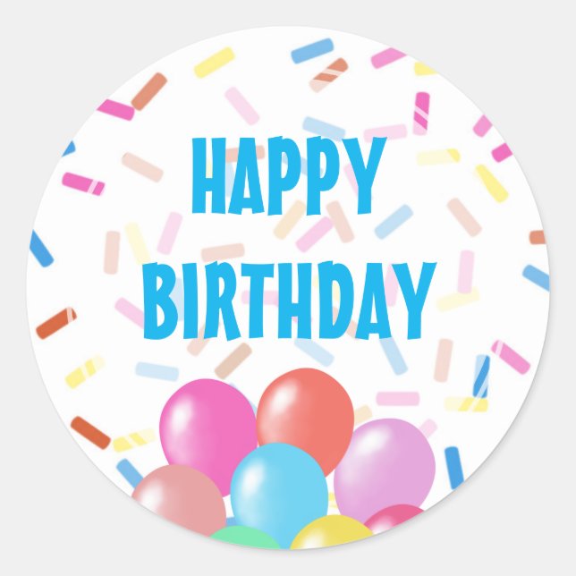 Colorful Confetti & Balloons Happy Birthday Boy  Classic Round Sticker (Front)
