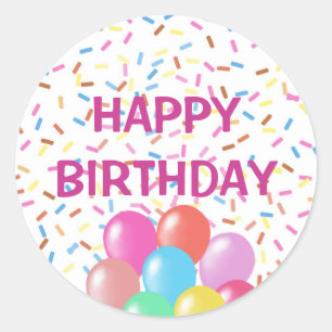Colorful Confetti & Balloons Happy Birthday Classic Round Sticker