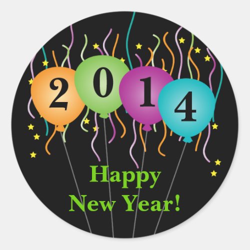 Colorful Confetti  Balloons Happy New Year Classic Round Sticker
